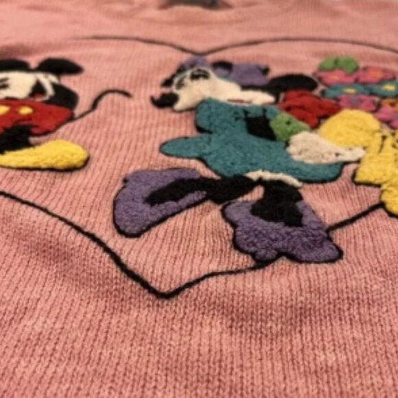 Sunday Comics Sweater M Vintage Mickey Minnie Flowers Short Sleeve Pink Textured - Picture 6 of 6